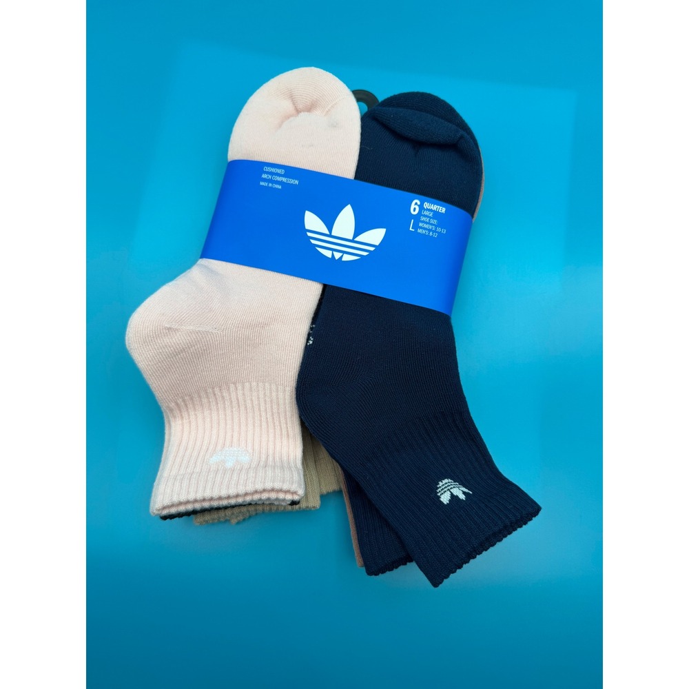 Adidas Quarter Socks Unisex Large Multicolor NWT 6-Pack Cushioned Arch Support
